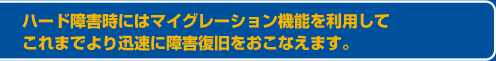 ハード障害時にはマイグレーション機能を利用して これまでより迅速に障害復旧をおこなえます。
